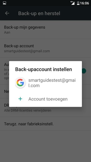 Selecteer uw back-up-account