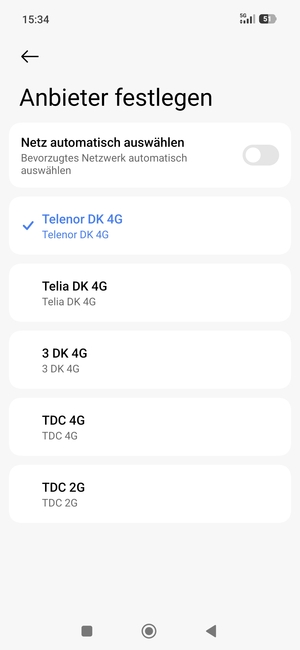 Wählen Sie einen Netzbetreiber von der Liste