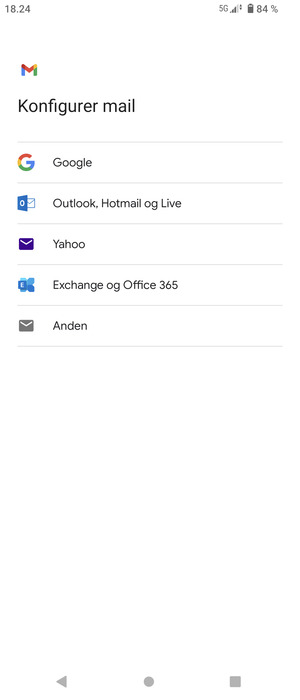 Vælg Exchange og Office 365