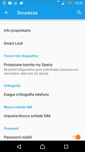 Per cambiare il PIN della scheda SIM, torna al menu Sicurezza e seleziona Imposta blocco scheda SIM