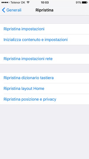 Seleziona Inizializza contenuto e impostazioni