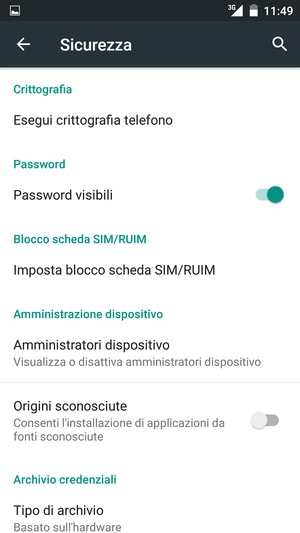 Seleziona Imposta blocco scheda SIM/RUIM