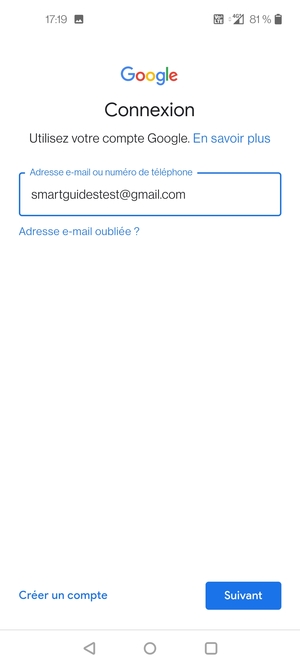 Saisissez votre adresse Gmail et sélectionnez Suivant