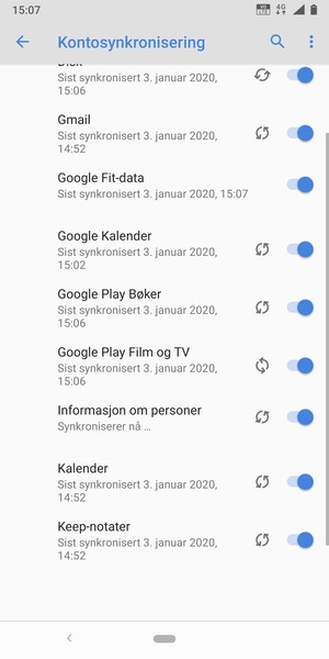 Dine kontakter fra Google vil synkroniseres til telefonen din