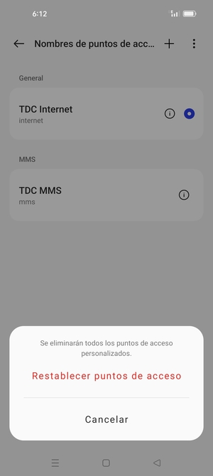 Seleccione Restablecer puntos de acceso