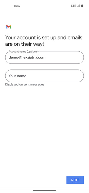 Give your account a name and enter your name. Select NEXT
