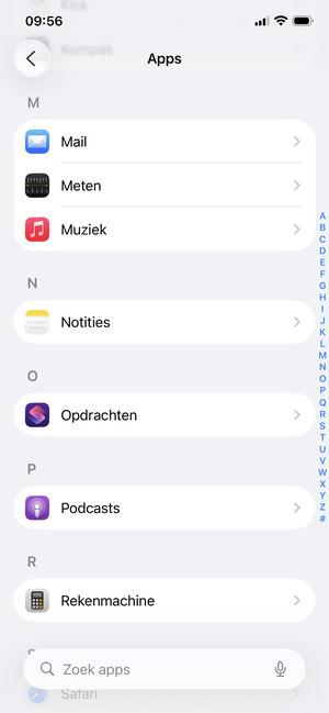 Scroll naar en selecteer Mail