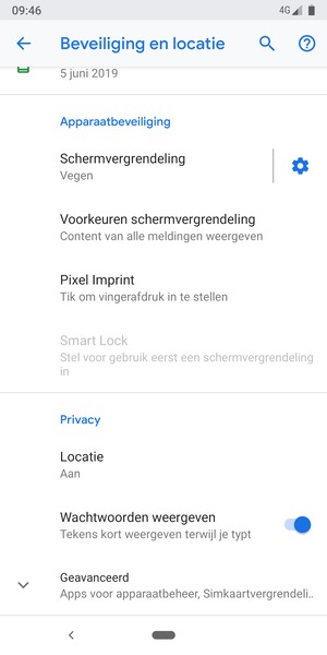 Scroll naar en selecteer Geavanceerd