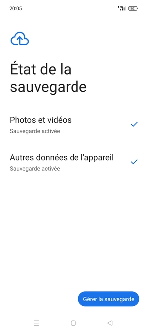Sélectionnez Gérer la sauvegarde