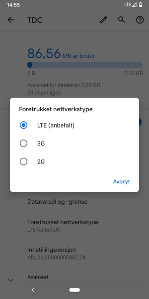 Velg ønsket alternativ