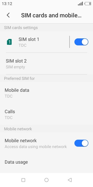 Select SIM slot 1 or SIM slot 2
