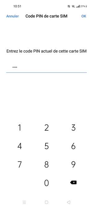 Saisissez code PIN actuel de cette carte SIM et sélectionnez OK