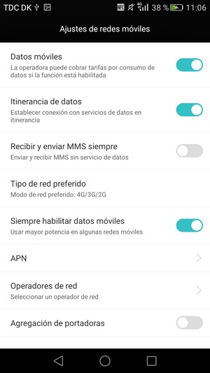 Activar o desactivar Itinerancia de datos