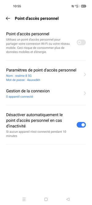 Activer le Point d'accès personnel