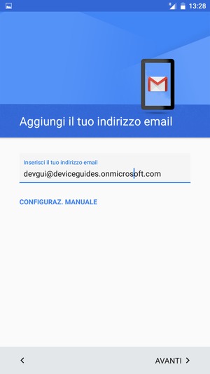 Inserisci il tuo indirizzo email e seleziona CONFIGURAZ. MANUALE