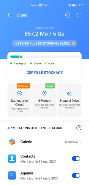 Sélectionnez Sauvegarde Cloud