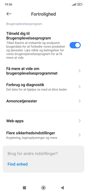 Scroll til og vælg Flere sikkerhedsindstillinger