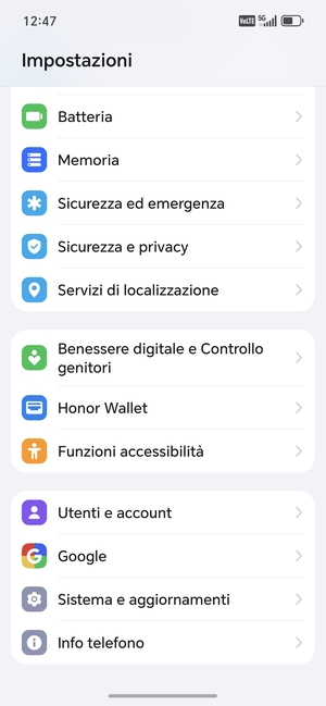 Scorri e seleziona Utenti e account