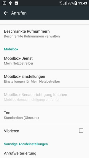 Scrollen Sie und wählen Sie Mobilbox-Einstellungen
