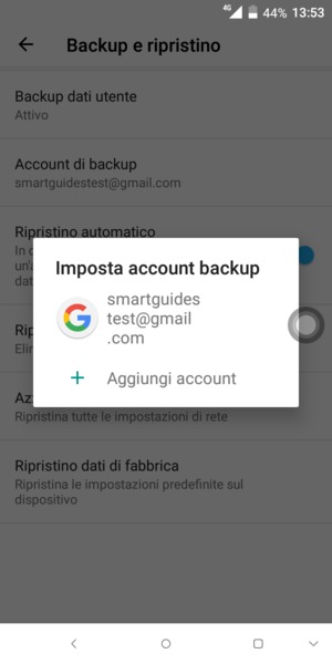 Seleziona il tuo account di backup