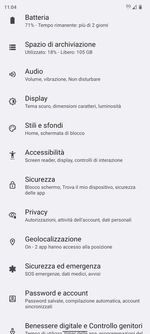 Scorri e seleziona Sicurezza