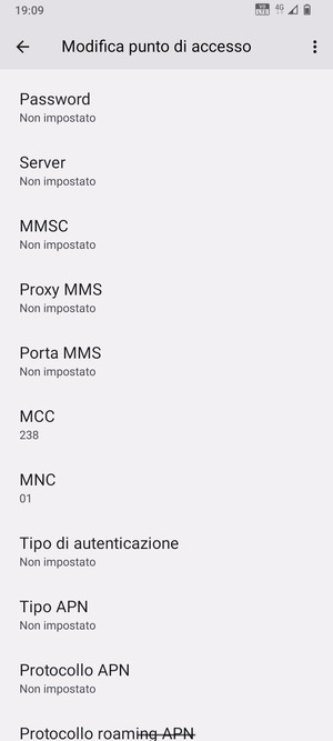 Scorri verso il basso e inserisci le informazioni degli MMS