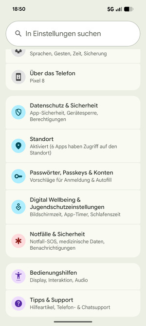 Gehen Sie zurück zum Einstellungen Menü und  wählen Sie Passwörter, Passkeys & Konten