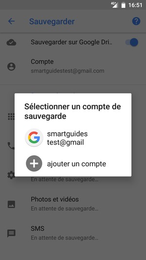 Sélectionnez votre compte de sauvegarde