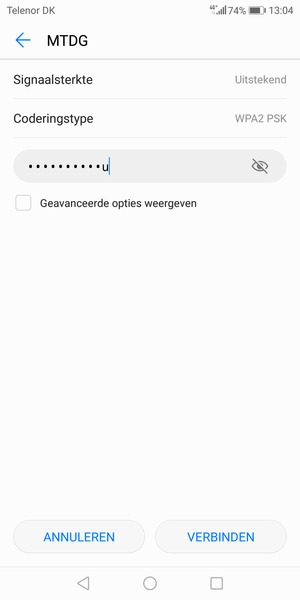 Voer het WiFi-wachtwoord in en selecteer VERBINDEN