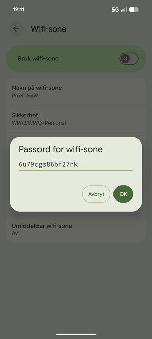Skriv inn et Wi-Fi hotspot-passord på minst 8 tegn og velg OK