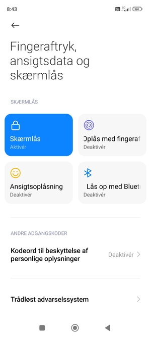 Din telefon er nu sikret med en skærmlås