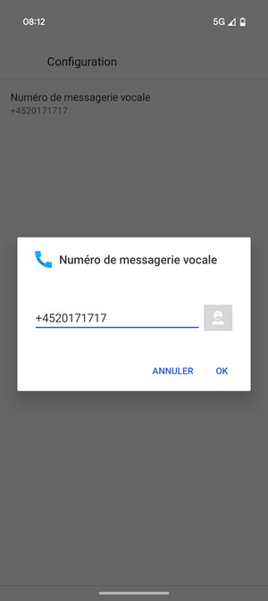 Saisissez le Numéro de messagerie vocale et sélectionnez OK
