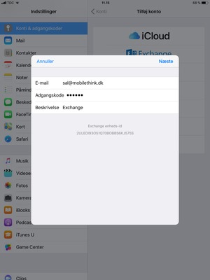 Indtast dine Exchange e-mail-oplysninger og vælg Næste
