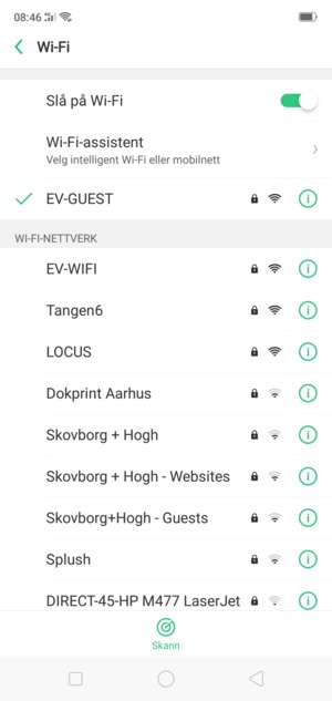 Du er nå koblet til Wi-Fi-nettverket