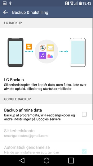 Marker tjekboksen Backup af mine data