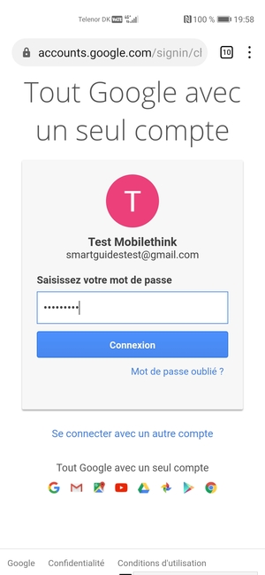 Saisissez votre mot de passe Gmail et sélectionnez Connexion