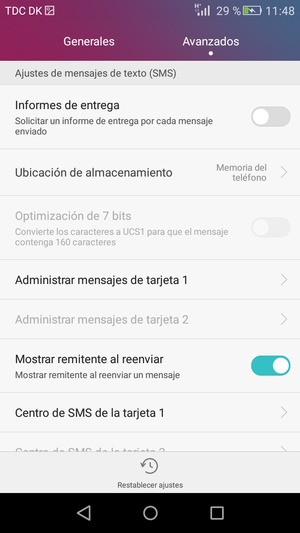 Seleccione Centro de SMS de la tarjeta 1 o Centro de SMS de la tarjeta 2