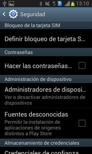 Seleccione Definir bloqueo de tarjeta SIM