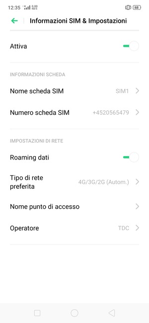 Attiva o disattiva Roaming dati
