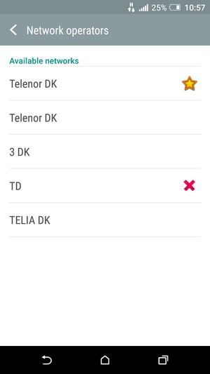 Select a network operator from the list