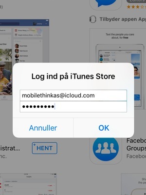 Indtast Apple-ID Brugernavn og Adgangskode. Vælg OK