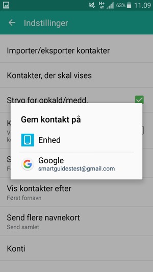 Vælg din Google konto