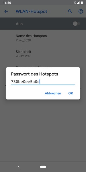 Geben Sie eine WLAN-Hotspot-Passwort mit mindestens 8 Zeichen ein und wählen Sie OK