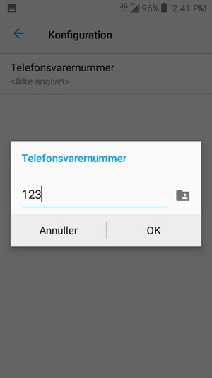 Indtast Telefonsvarernummer og vælg OK
