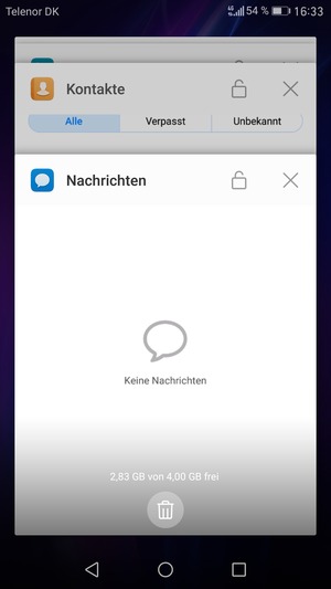 Wählen Sie das Symbol Löschen, um alle laufende Apps zu schließen