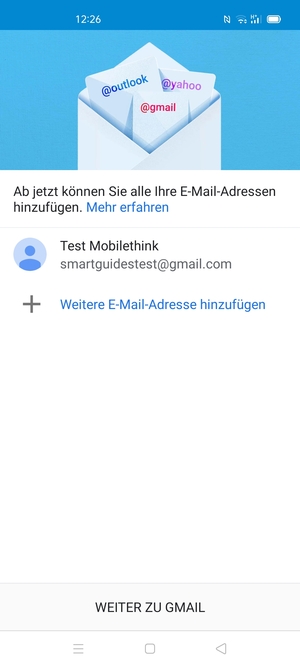 Wählen Sie WEITER ZU GMAIL