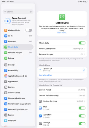 Select Mobile Data and select the Information icon