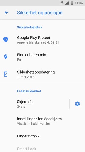 For å aktivere skjermlåsen, gå til Sikkerhet og posisjon-menyen og velg Skjermlås