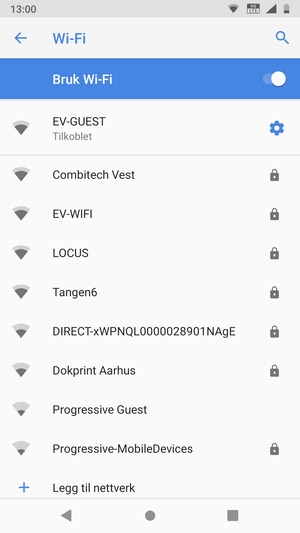 Du er nå koblet til Wi-Fi-nettverket
