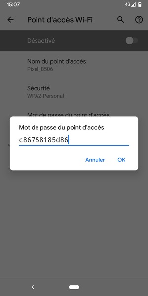 Saisissez un mot de passe de hotspot Wi-Fi d'au moins 8 caractères et sélectionnez OK